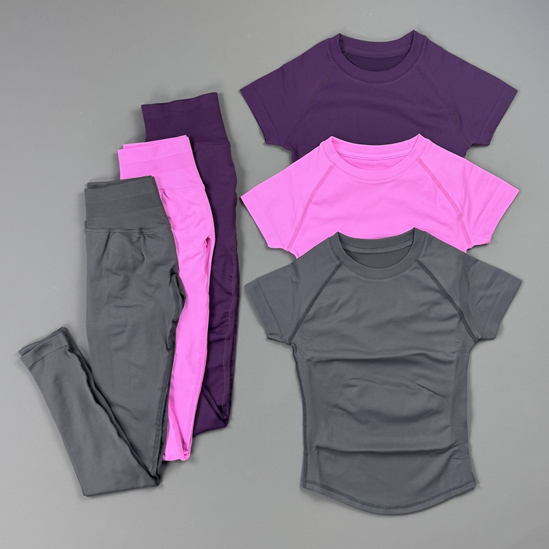 Pilates Yoga Legging - 2피스 짐 세트 여성용 래글런 반팔