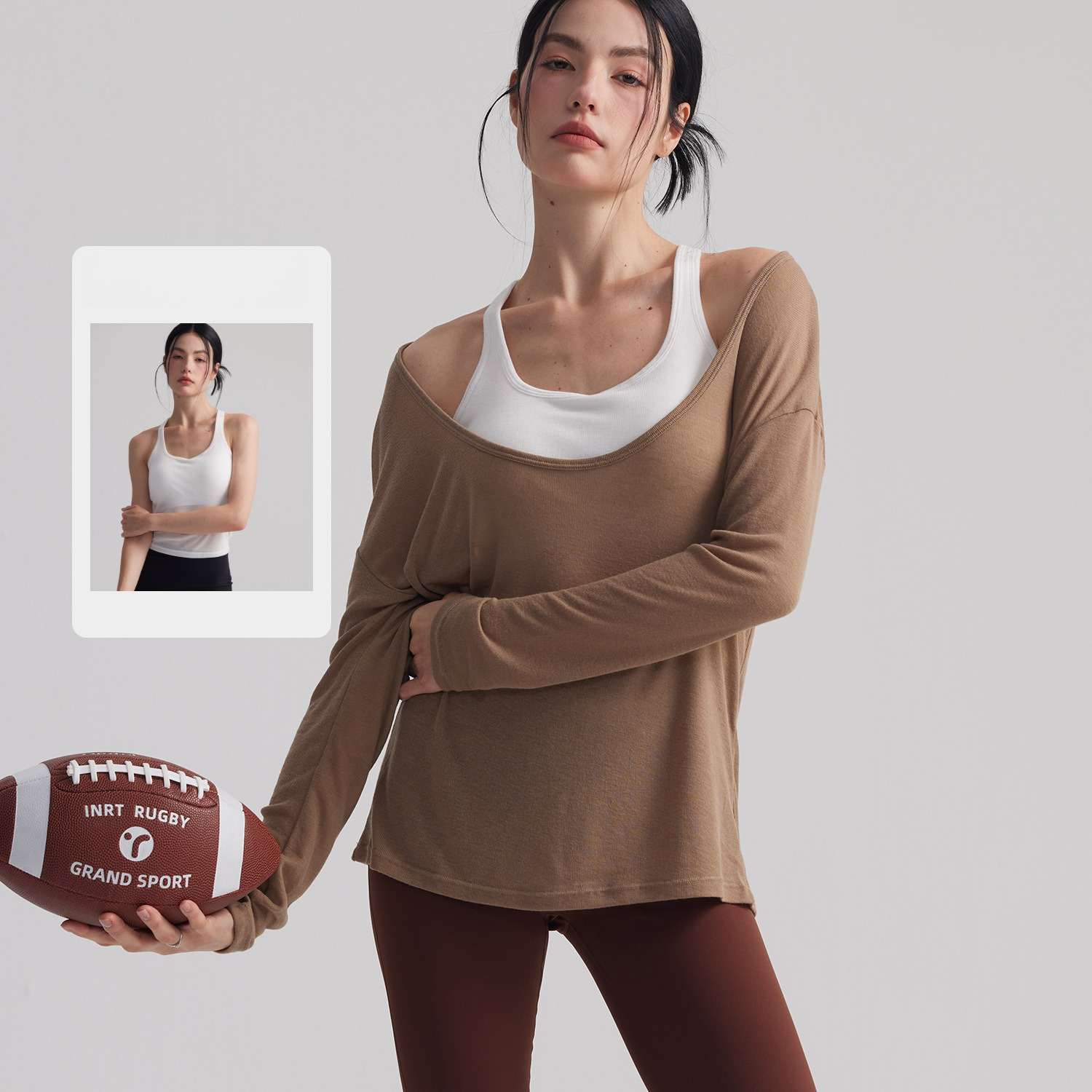 Pilates Yoga And Gym - 여성용 루즈핏 세미 시스루 긴팔 운동복