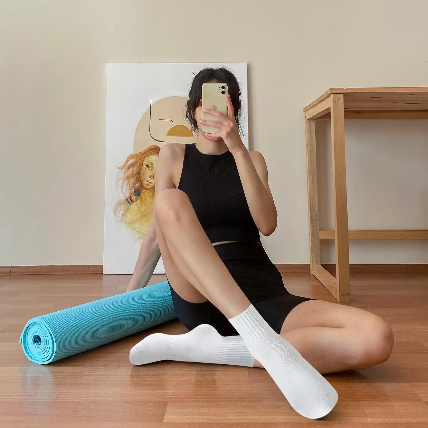 여성용 요가 양말 4켤레, 단색 미드솔 미끄럼 방지 그 - Pilates & Yoga En Talavera Raquel Díaz 리뷰 및 가격