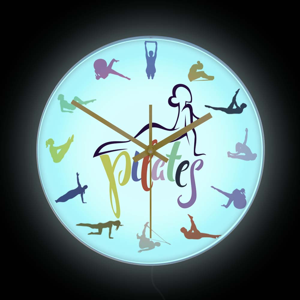 필라테스 포즈 컬러풀 프린트 벽시계 LED 백라이트 피 - Pilates Yoga Room 리뷰 및 가격