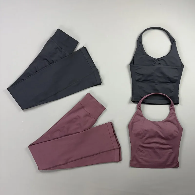 스포츠 홀터탑 플레어 레깅스 세트 심리스 짐 플레어 팬 - Pilates Yoga Legging 리뷰 및 가격
