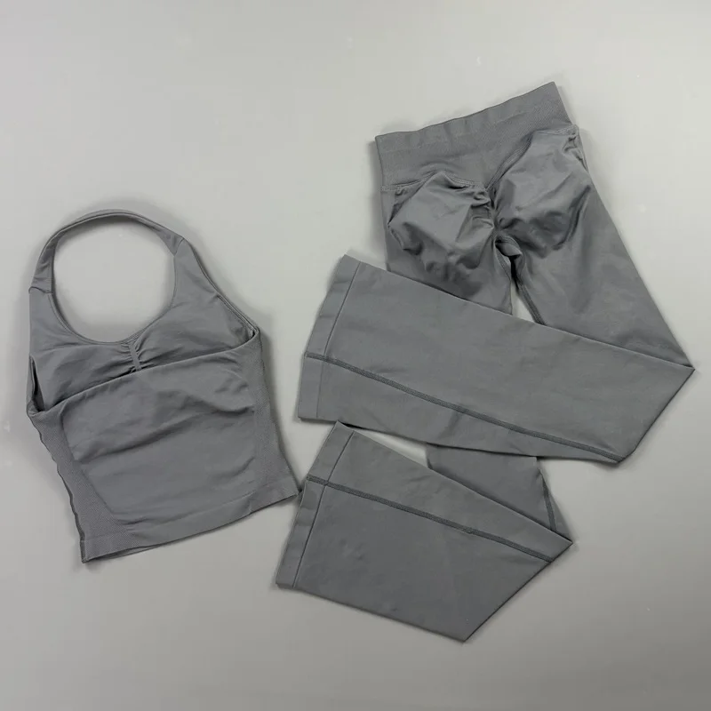 스포츠 홀터탑 플레어 레깅스 세트 심리스 짐 플레어 팬 - Pilates Yoga Legging 리뷰 및 가격